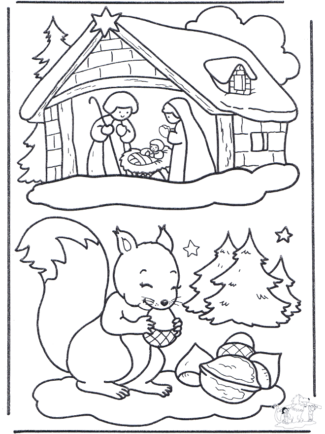 Ardilla y nacimiento - Pinta la Navidad