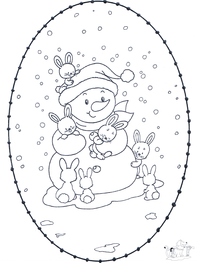 Tarjeta bordada con muñeco de nieve - Personajes