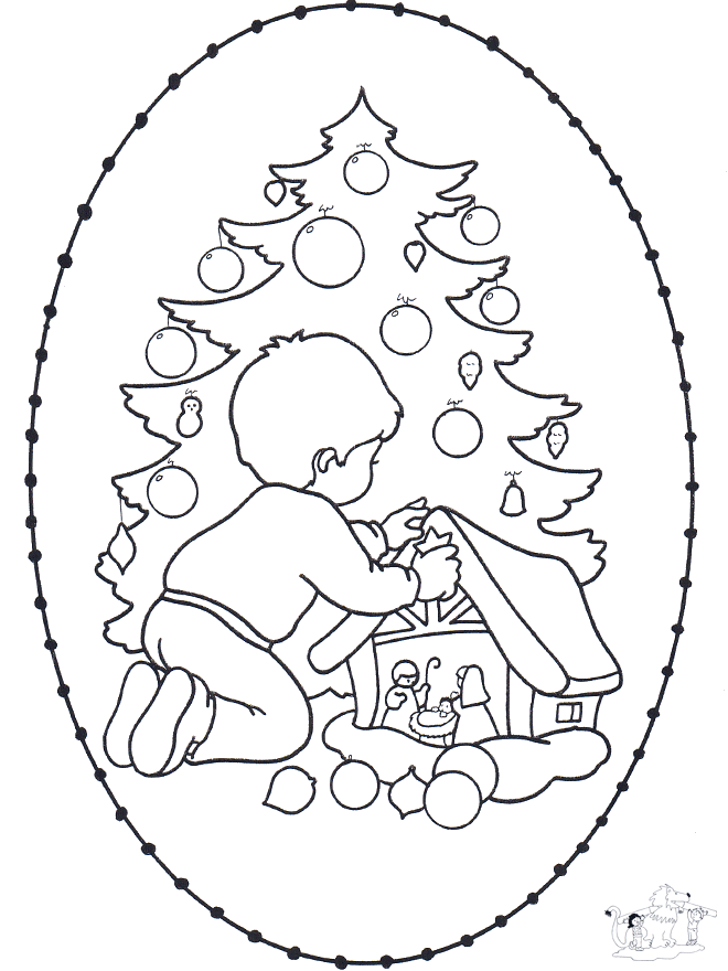Tarjeta bordada de árbol navideño - Personajes
