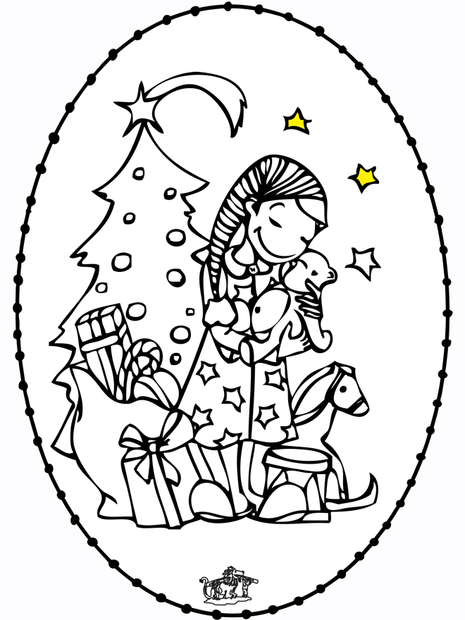 Tarjeta Bordada - niña y el árbol de navidad - Otros